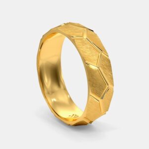 18 Kt Yellow Gold Cut Pattern Textured Men's Band Ring Size 8-11
