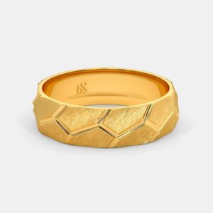18 Kt Yellow Gold Cut Pattern Textured Men's Band Ring Size 8-11