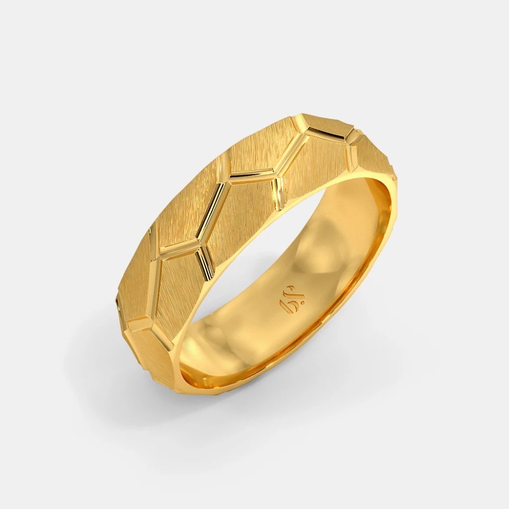 18 Kt   Yellow Gold Cut Pattern Textured Men's Band Ring Size 8-11