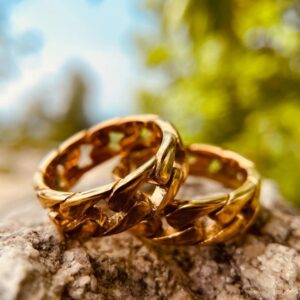 18 Kt Yellow Gold Cuban Chain Link Design Men's Band Ring Size 8-10