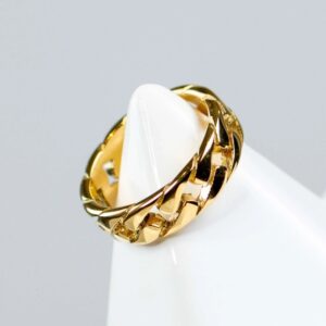 18 Kt Yellow Gold Cuban Chain Link Design Men's Band Ring Size 8-10