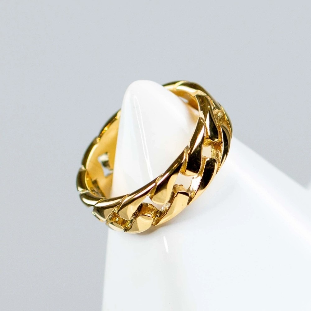 18 Kt Yellow Gold Cuban Chain Link Design Men's Band Ring Size 8-10 - Image 2