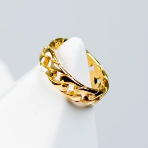 18 Kt Yellow Gold Cuban Chain Link Design Men's Band Ring Size 8-10