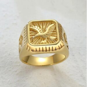 GOLD Flying Eagle Men's Ring 18 Kt Solid Yellow Gold 12 g Size 7-11