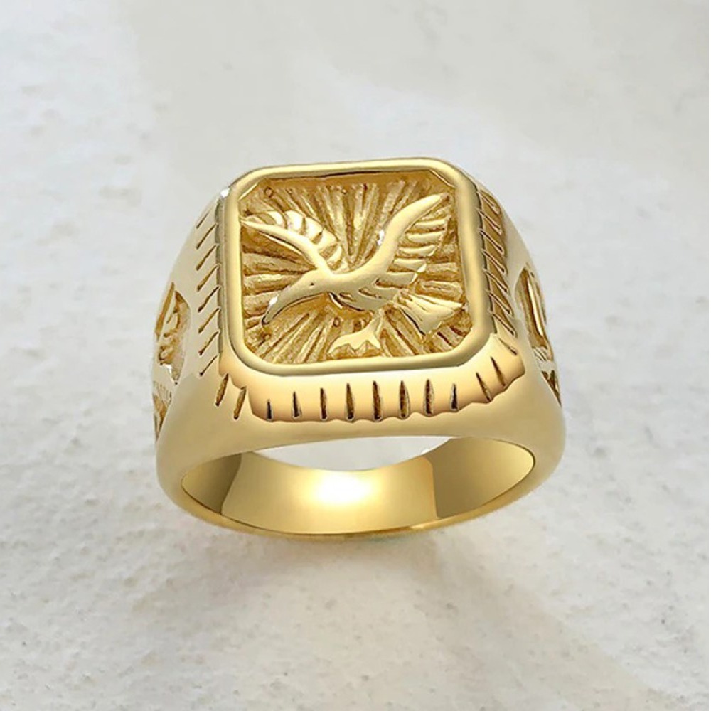 GOLD Flying Eagle Men's Ring 18 Kt Solid Yellow Gold 12 g Size 7-11