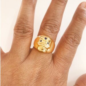 REAL GOLD 18 Kt Solid Yellow Gold Men'S Skull Ring 13 Grams 7-14
