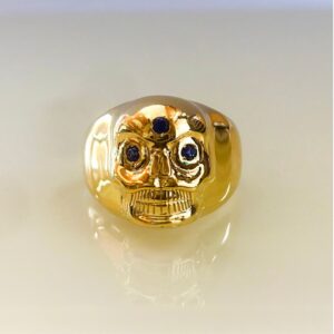 REAL GOLD 18 Kt Solid Yellow Gold Men'S Skull Ring 13 Grams 7-14