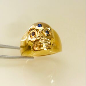 REAL GOLD 18 Kt Solid Yellow Gold Men'S Skull Ring 13 Grams 7-14