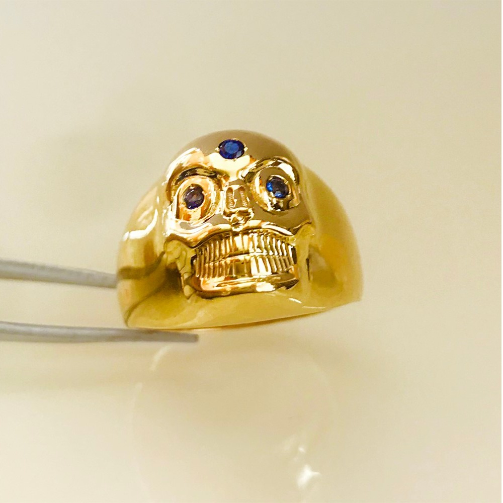 REAL GOLD 18 Kt Solid Yellow Gold Men'S Skull Ring 13 Grams 7-14