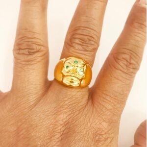 REAL GOLD 18 Kt Solid Yellow Gold Men'S Skull Ring 13 Grams 7-14