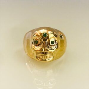 REAL GOLD 18 Kt Solid Yellow Gold Men'S Skull Ring 13 Grams 7-14