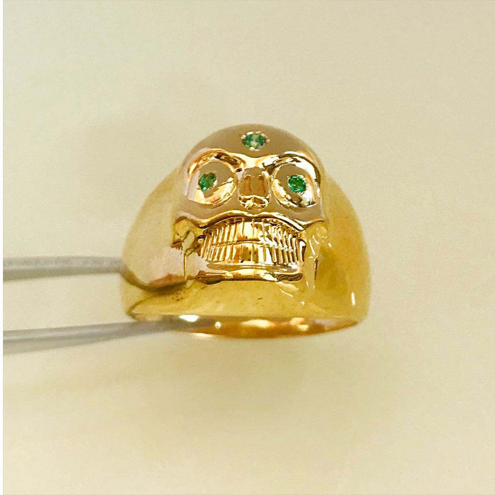 REAL GOLD 18 Kt Solid Yellow Gold Men'S Skull Ring 13 Grams 7-14