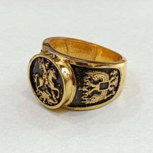 22 Kt Solid Yellow Gold St. Michael Fighting Dragon Ring Size 8-12