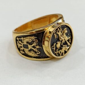 22 Kt Solid Yellow Gold St. Michael Fighting Dragon Ring Size 8-12