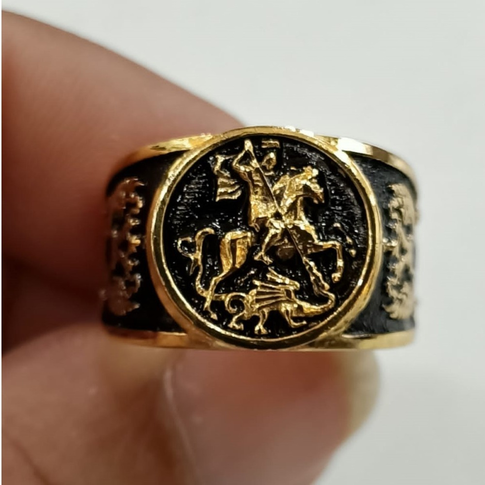 22 Kt  Solid Yellow Gold St. Michael Fighting Dragon Ring Size 8-12