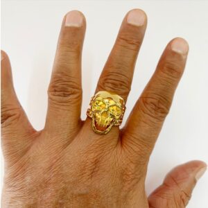18 Kt Real Solid Yellow Gold Evil Skull Men's Ring 13 Gm Size 8-13