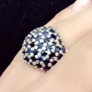 14KT Fancy Diamond And Blue Sapphire Ring