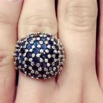 14KT Fancy Diamond And Blue Sapphire Ring