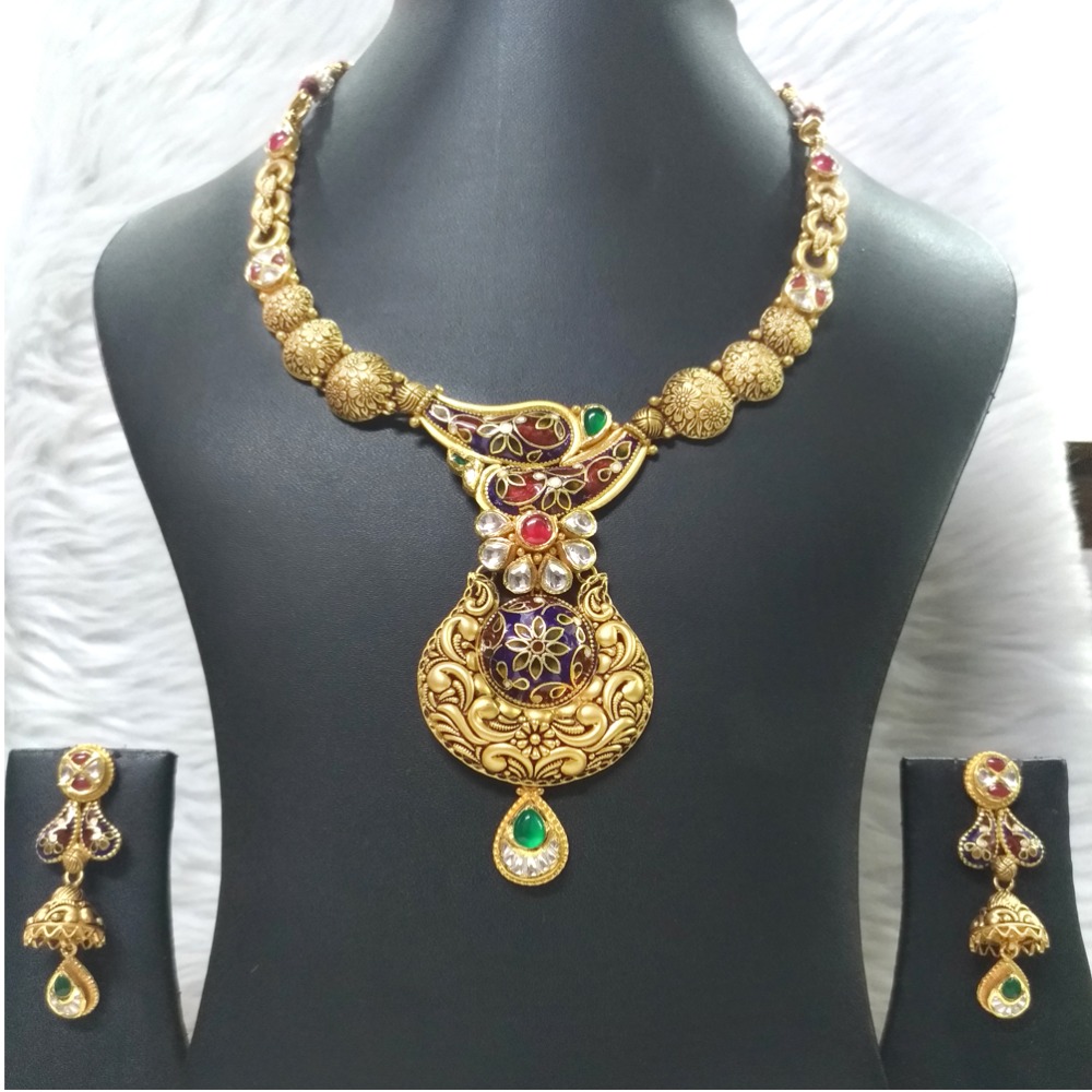 916 Gold Traditional Meenakari Necklace Set