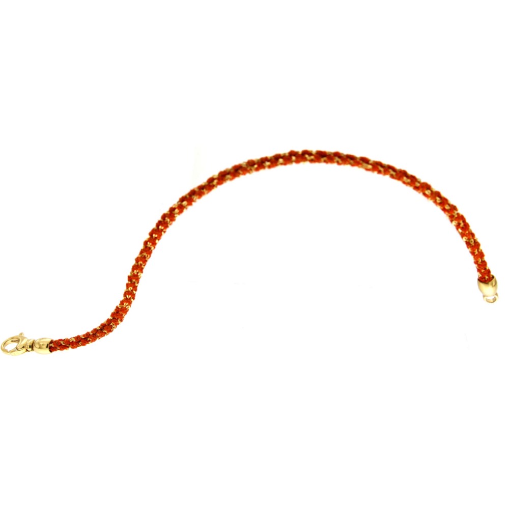 Etru Jewels 925 Silver Round Bracelet In Golden Silver And Orange Fabric - Image 4