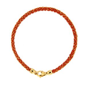 Etru Jewels 925 Silver Round Bracelet In Golden Silver And Orange Fabric