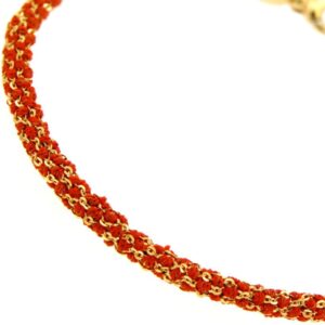 Etru Jewels 925 Silver Round Bracelet In Golden Silver And Orange Fabric