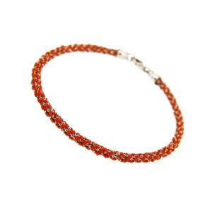 Etru Jewels 925 Silver Round Bracelet In Golden Silver And Orange Fabric