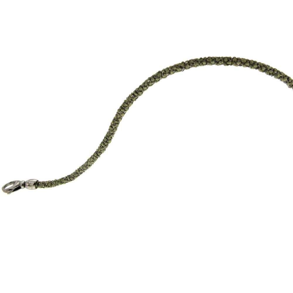 Etru Jewels 925 Silver Round Bracelet In Black Silver And Pistachio Fabric - Image 4