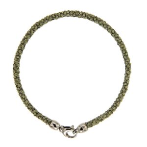 Etru Jewels 925 Silver Round Bracelet In Black Silver And Pistachio Fabric
