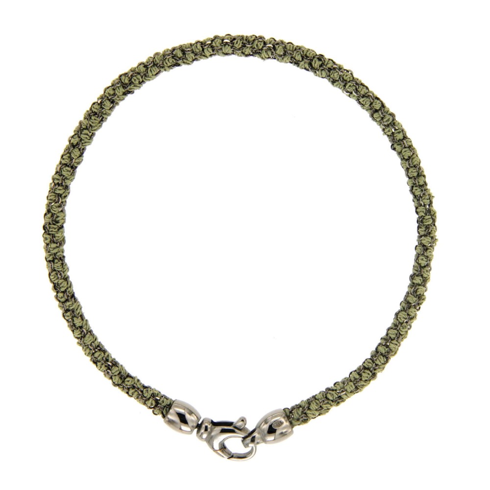 Etru Jewels 925 Silver Round Bracelet In Black Silver And Pistachio Fabric - Image 3