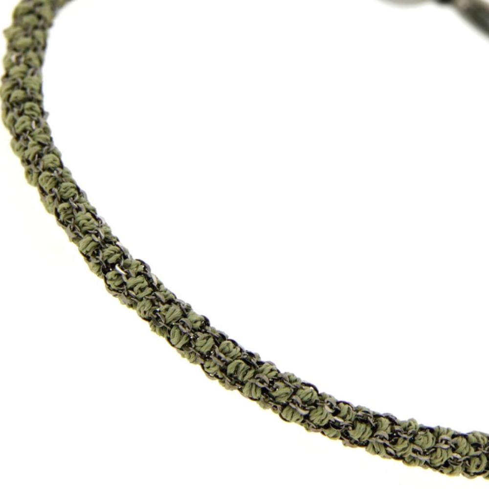 Etru Jewels 925 Silver Round Bracelet In Black Silver And Pistachio Fabric - Image 2