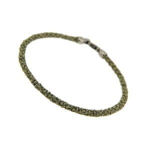 Etru Jewels 925 Silver Round Bracelet In Black Silver And Pistachio Fabric