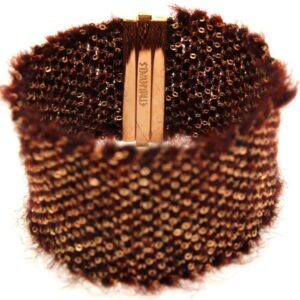Etru Jewels 925 Silver Cachemire Large Size Bracelet In Pink Silver And Burgundy Melange Yarn