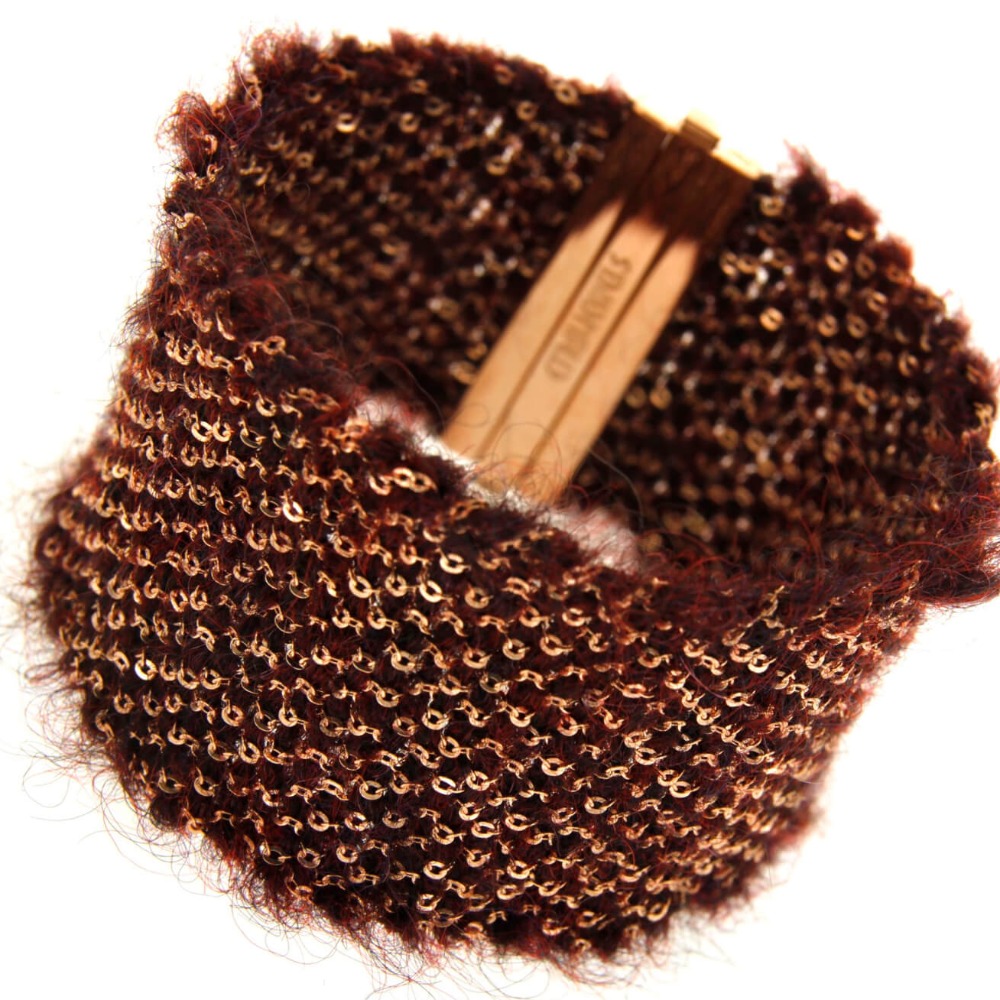 Etru Jewels 925 Silver Cachemire Large Size Bracelet In Pink Silver And Burgundy Melange Yarn
