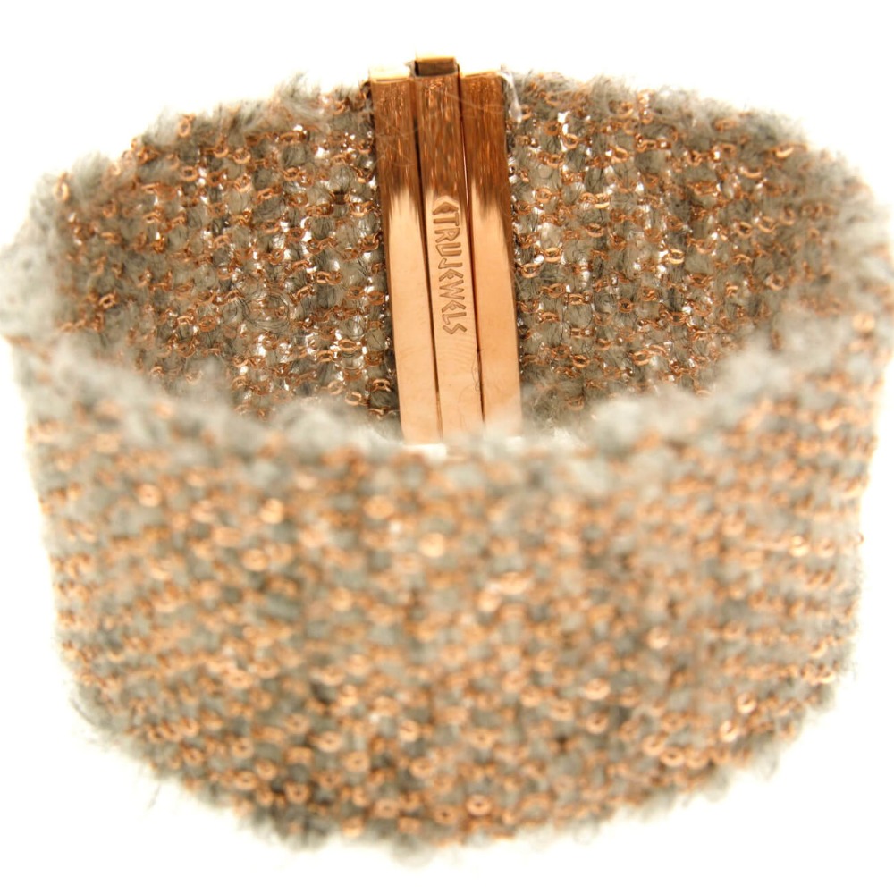 Etru Jewels 925 Silver Cachemire Large Size Bracelet In Pink Silver And White Melange Yarn - Image 3