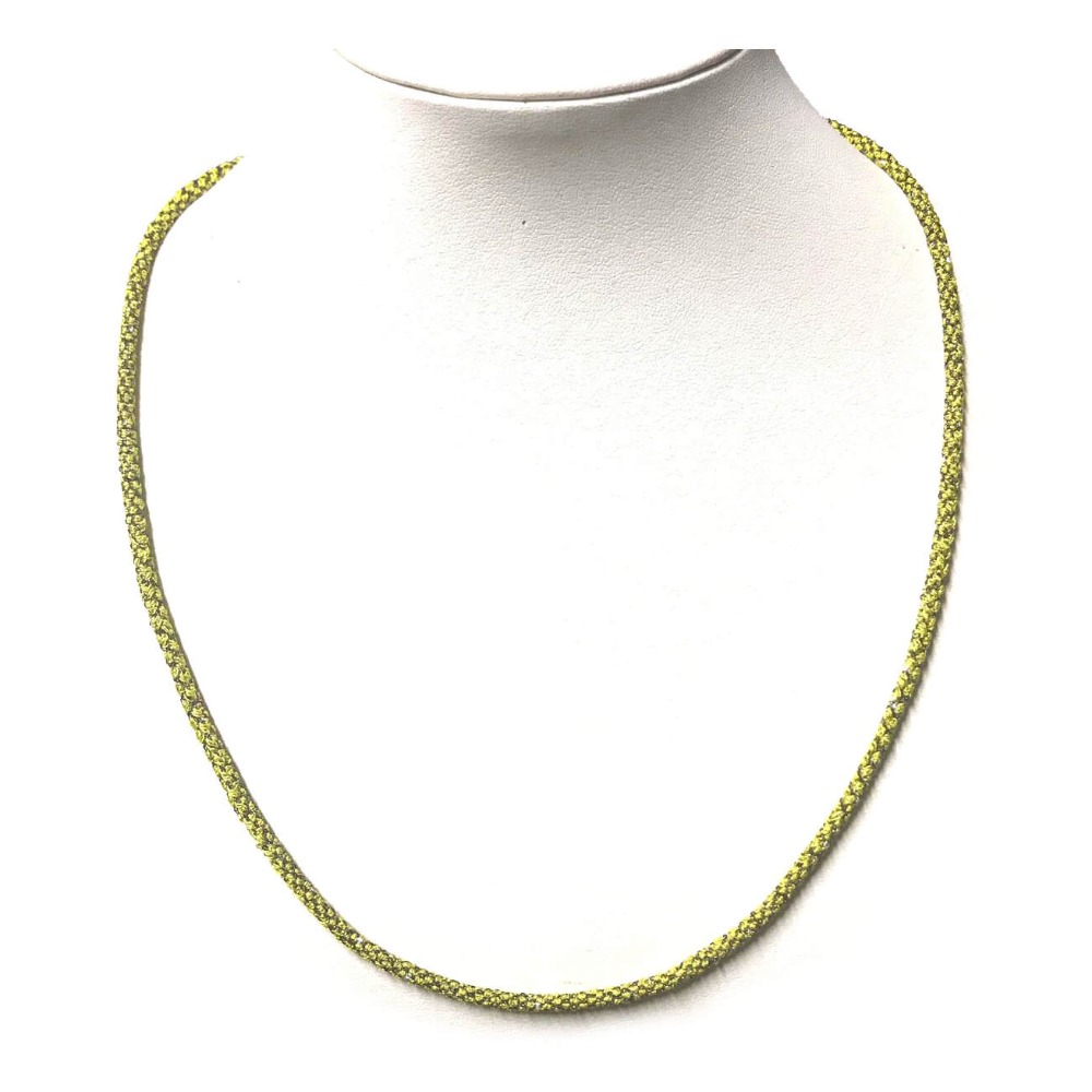 Etru Jewels 925 Silver Wrapped Round Bracelet / Necklace in Yellow Silver and Rainbow Multicolor Fabric - Image 5