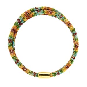 Etru Jewels 925 Silver Wrapped Round Bracelet / Necklace in Yellow Silver and Rainbow Multicolor Fabric