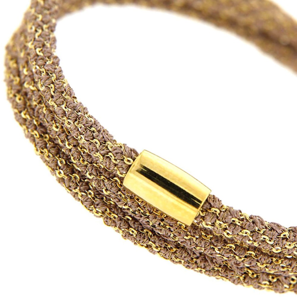Etru Jewels 925 Silver Wrapped Round Bracelet / Necklace in Yellow Silver and Grape Fabric - Image 4