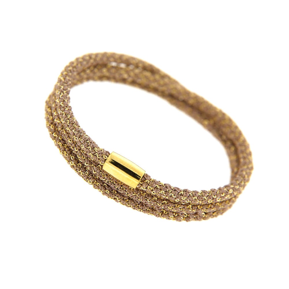 Etru Jewels 925 Silver Wrapped Round Bracelet / Necklace in Yellow Silver and Grape Fabric