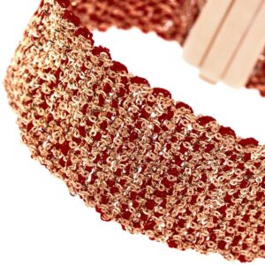 Etru Jewels 925 Silver Large Bracelet In Pink Silver and Bordeaux Fabric