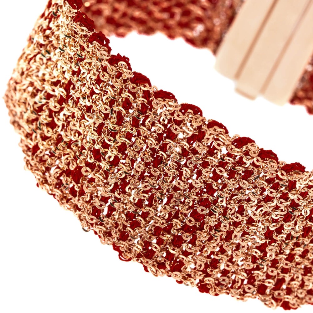 Etru Jewels 925 Silver Large Bracelet In Pink Silver and Bordeaux Fabric - Image 3