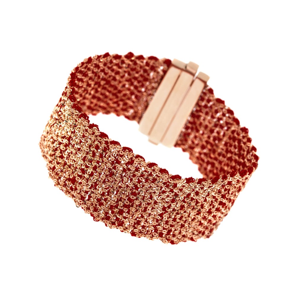 Etru Jewels 925 Silver Large Bracelet In Pink Silver and Bordeaux Fabric - Image 2