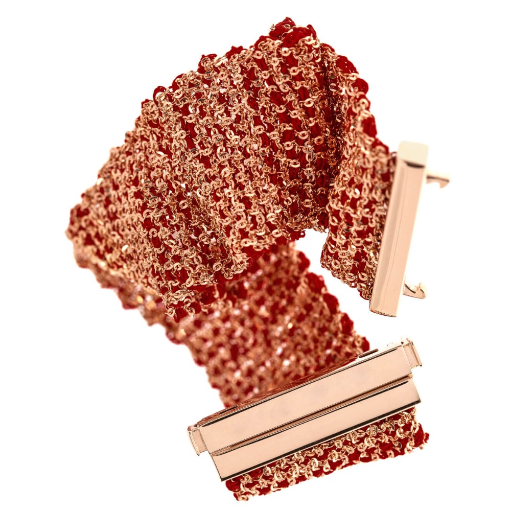 Etru Jewels 925 Silver Large Bracelet In Pink Silver and Bordeaux Fabric