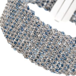 Etru Jewels 925 Sterling Silver Large Bracelet in White Silver and Blue Multi-color Fabric