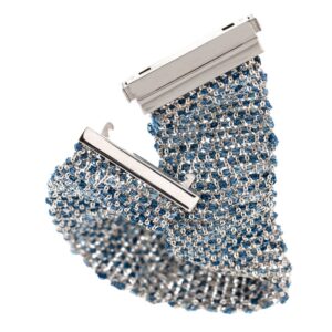 Etru Jewels 925 Sterling Silver Large Bracelet in White Silver and Blue Multi-color Fabric