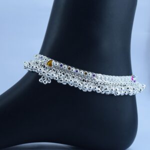 Bridal Khushboo Pattern Heavy Silver Anklets
