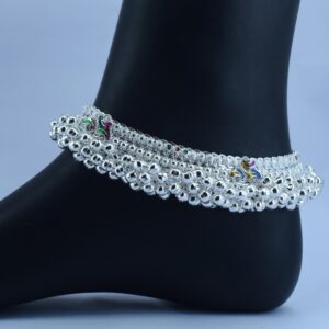 Bridal Khushboo Pattern Heavy Silver Anklets