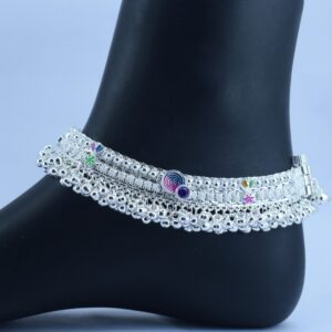 Bridal Khushboo Pattern Heavy Silver Anklets