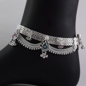 Silver Charms Heavy Designer Pattern Silver anklets
