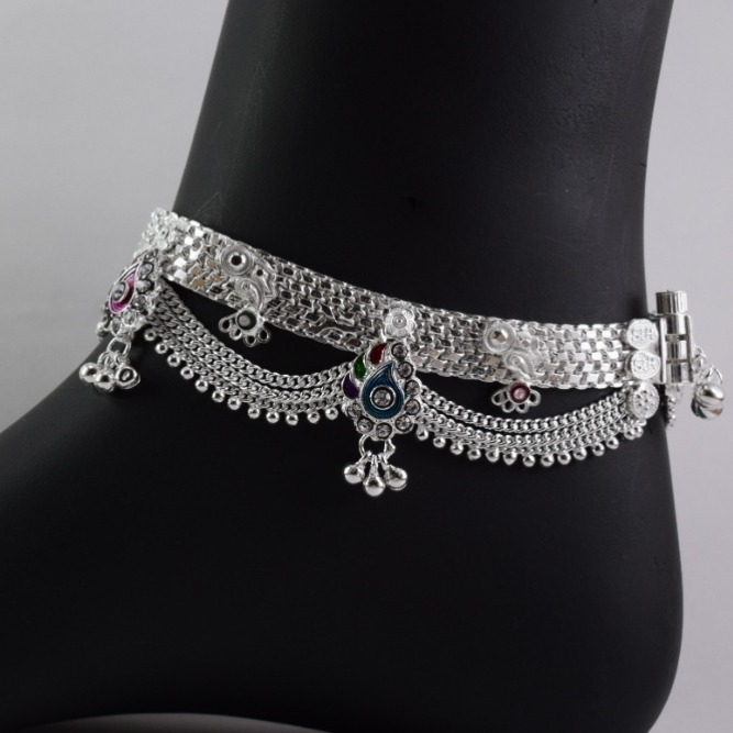 Silver Charms Heavy Designer Pattern Silver anklets